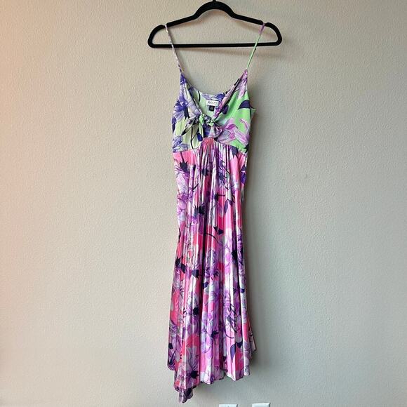 Anthropologie Delfi Quinn Multicolor Floral Pleated Midi Dress Size S - Picture 2 of 6